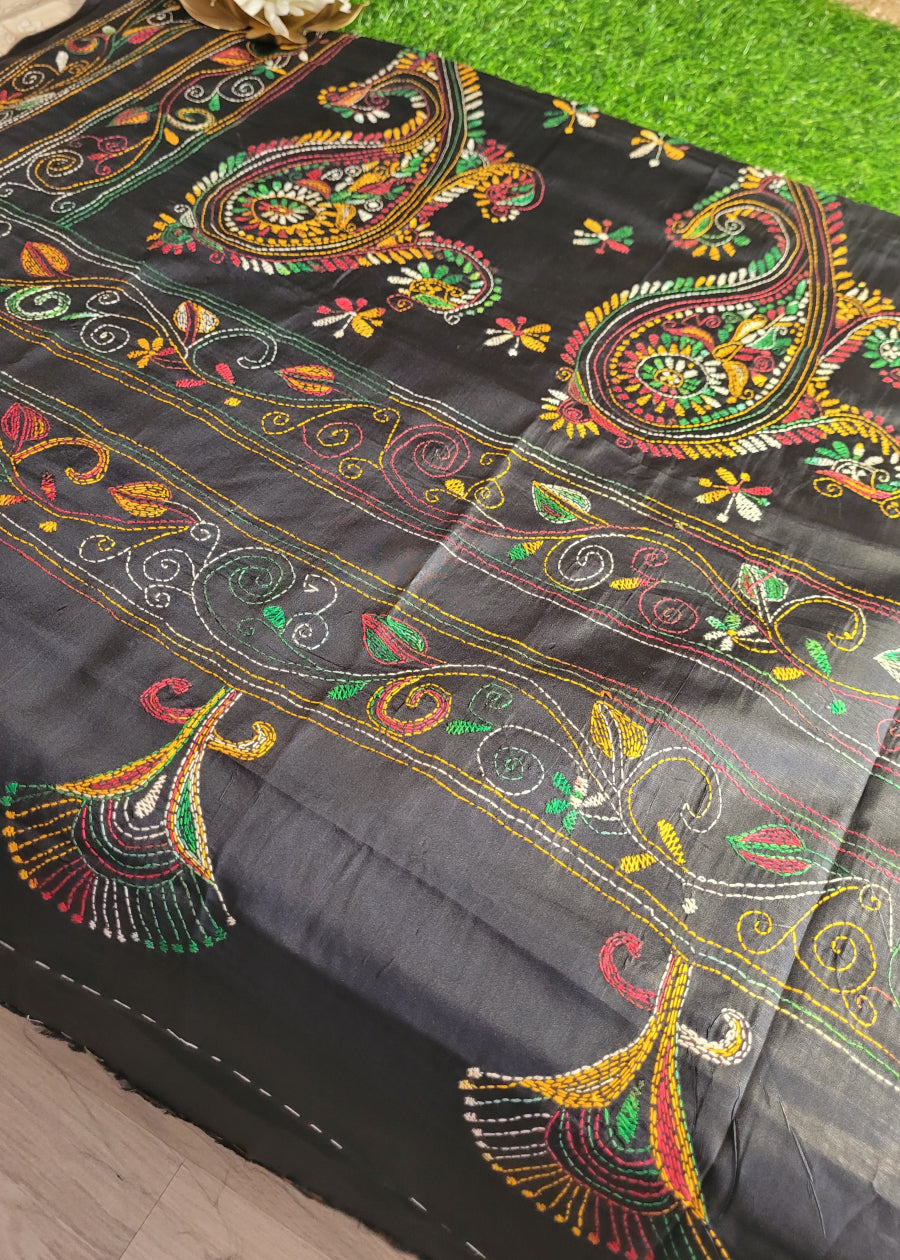 Black Kantha Work Saree - Bengal