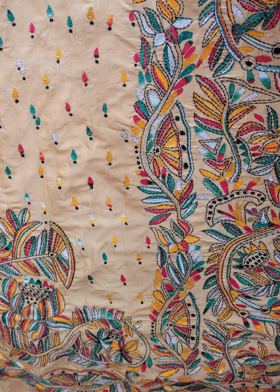 Golden Colour Kantha Work Saree - Bengal