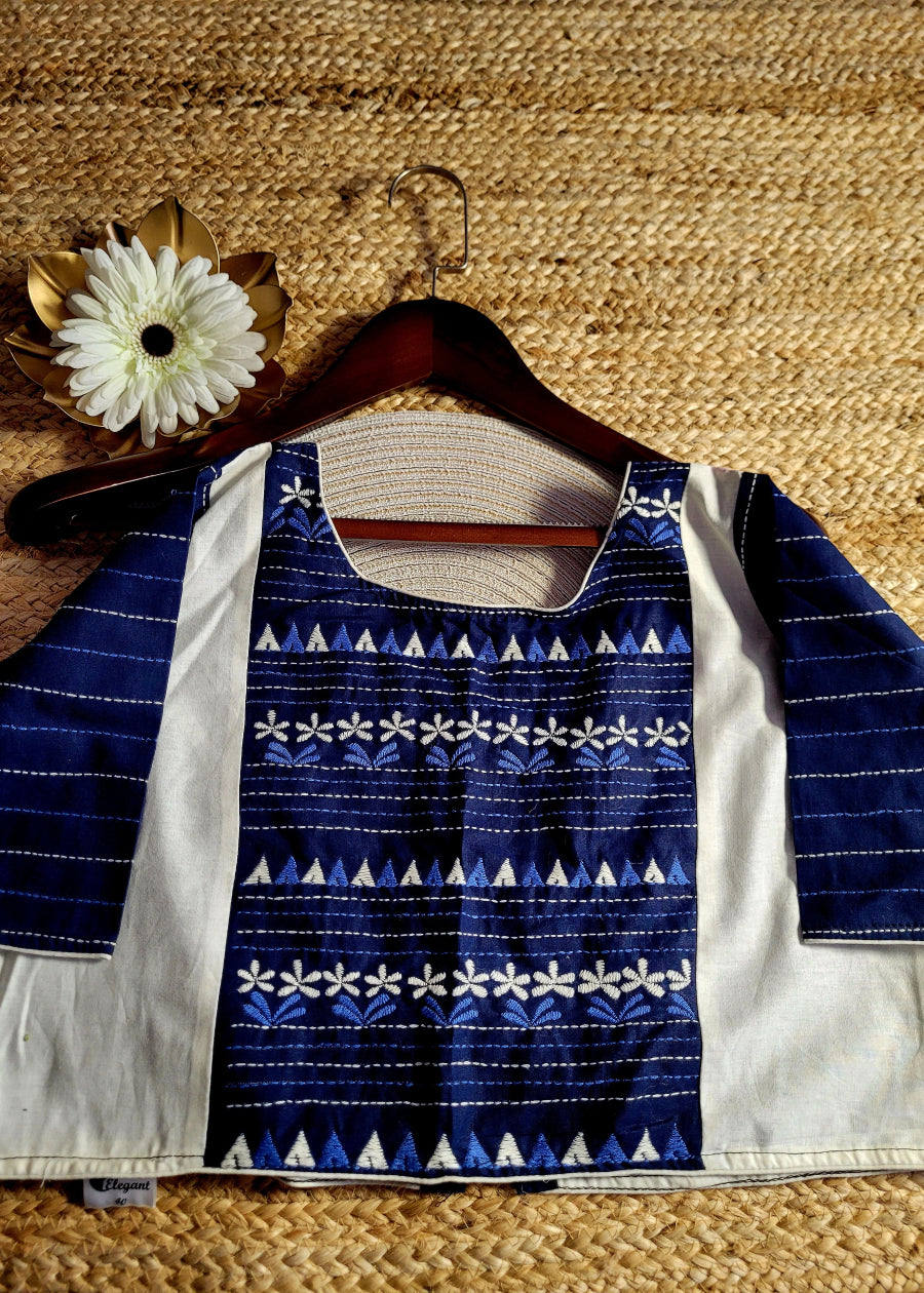 Blue And Offwhite Blouse- Size 40