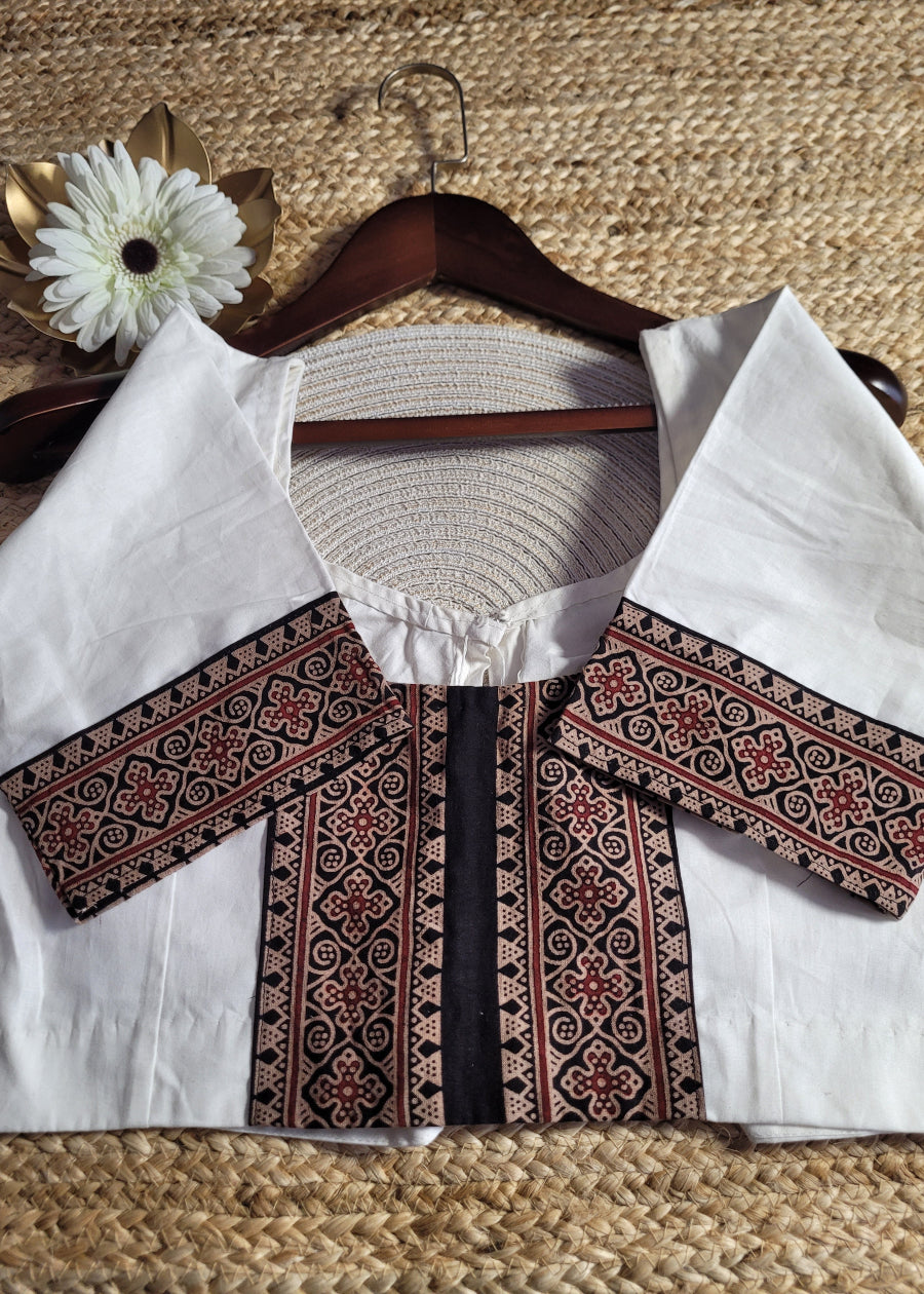 Offwhite With Ajrakh Print Blouse- Size 38