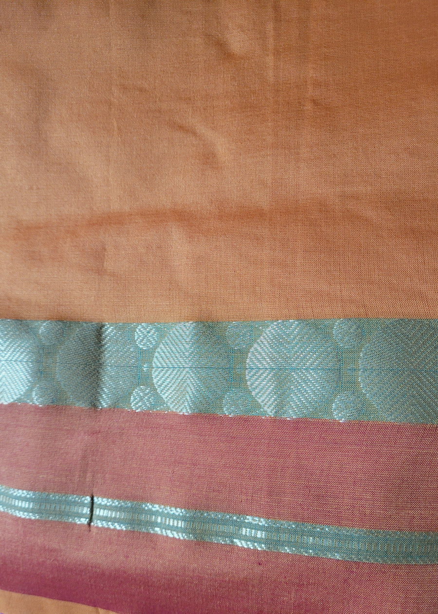 Brick Colour Poly Cotton Saree- Casual