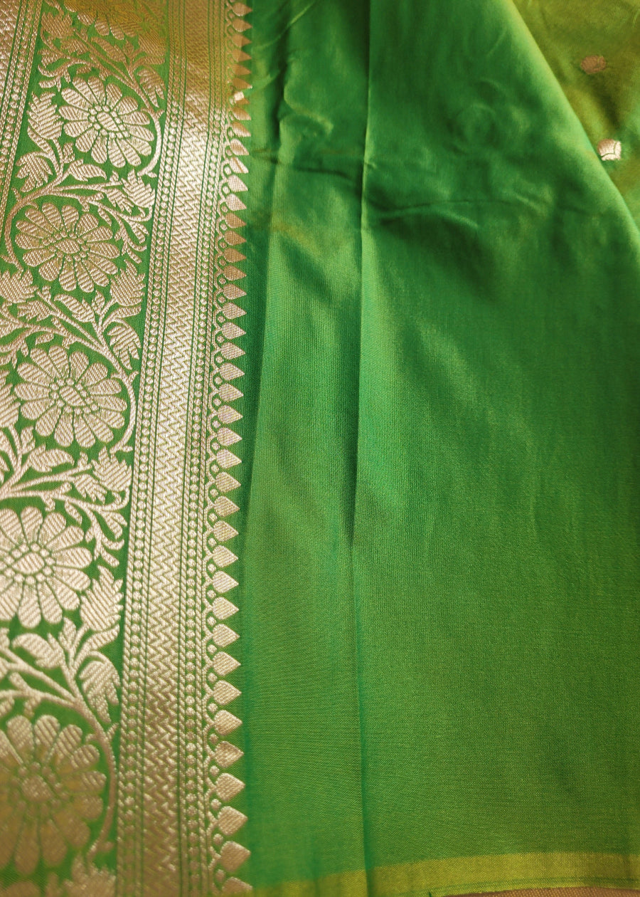 Mehandi green And Parrot Green Dual Toned Semi Silk Saree-Banaras