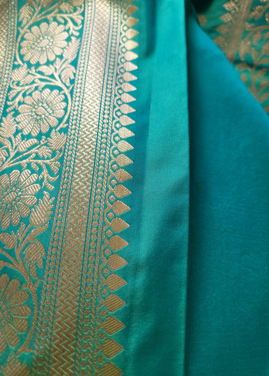 Turquoise Colour Semi Silk Saree- Banaras