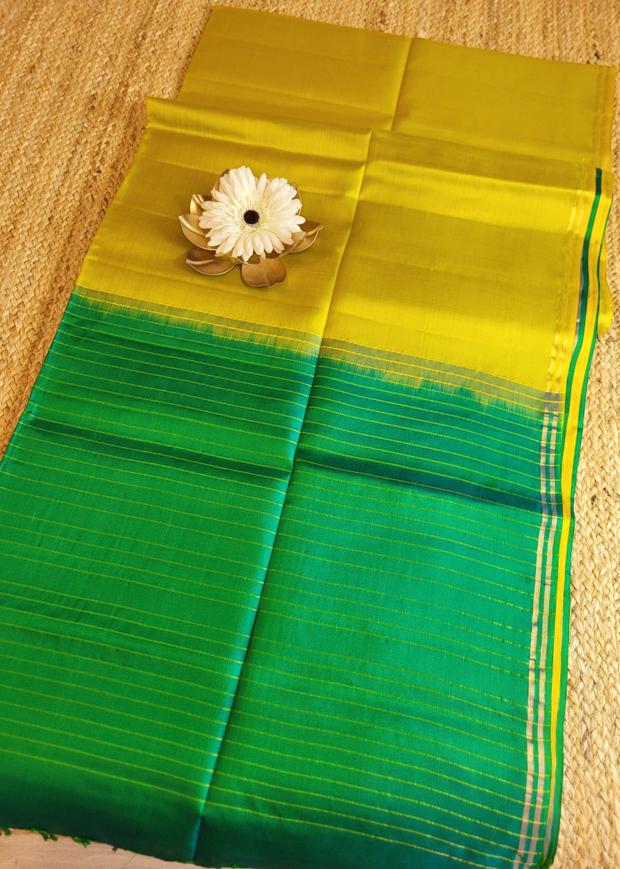 Dual Tone Green And Yellow Pure Silk Saree - TN