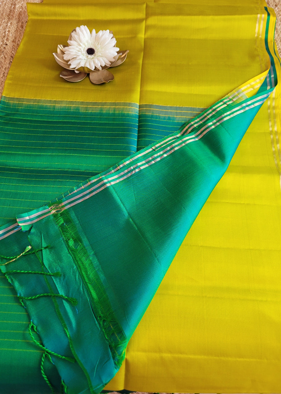 Dual Tone Green And Yellow Pure Silk Saree - TN