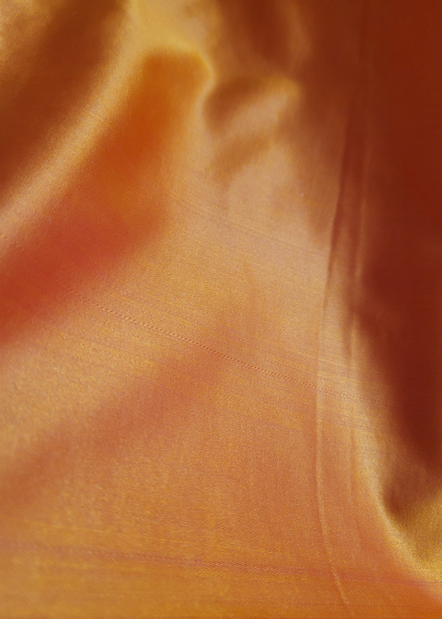 Orangish Yellow Satin Silk Saree- Banaras