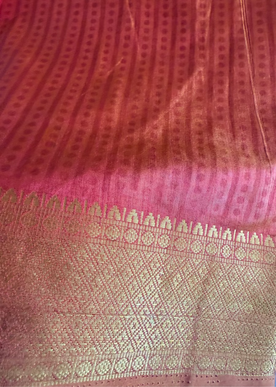 Yellow and Peach Pochampalli Semi Silk Saree - Andhra