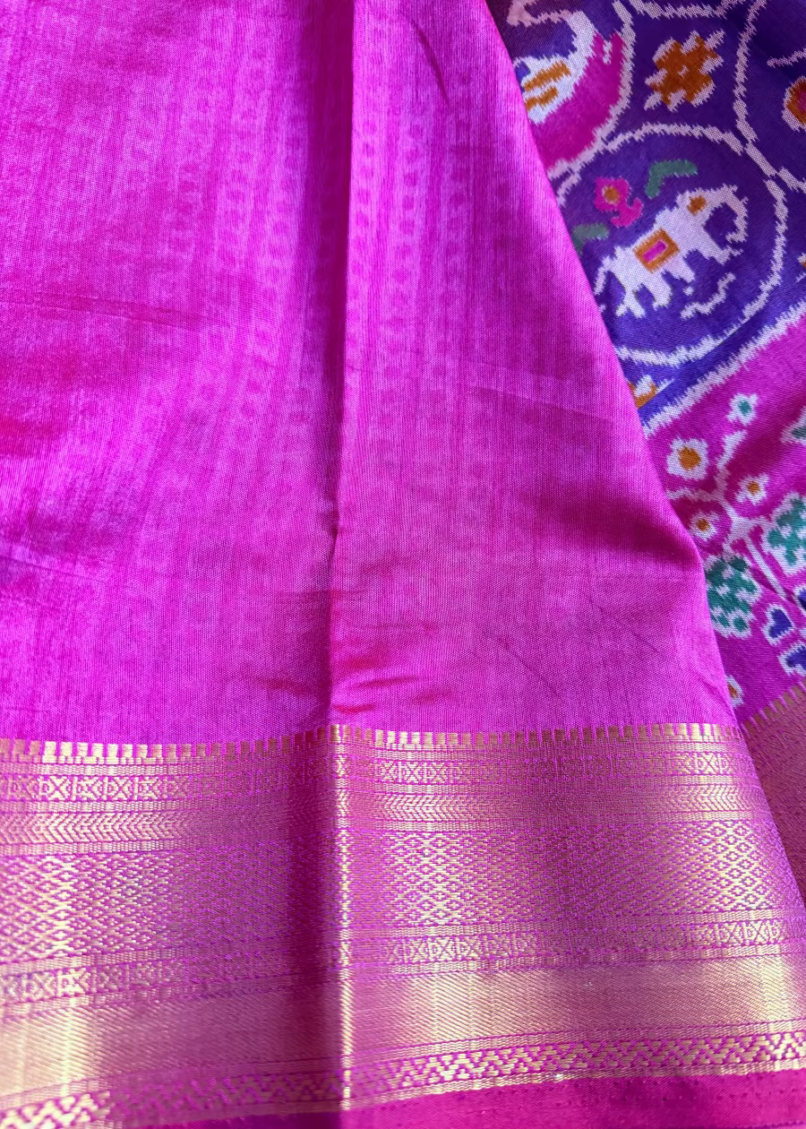 Violet and Pink Pochampalli Semi Silk Saree - Andhra