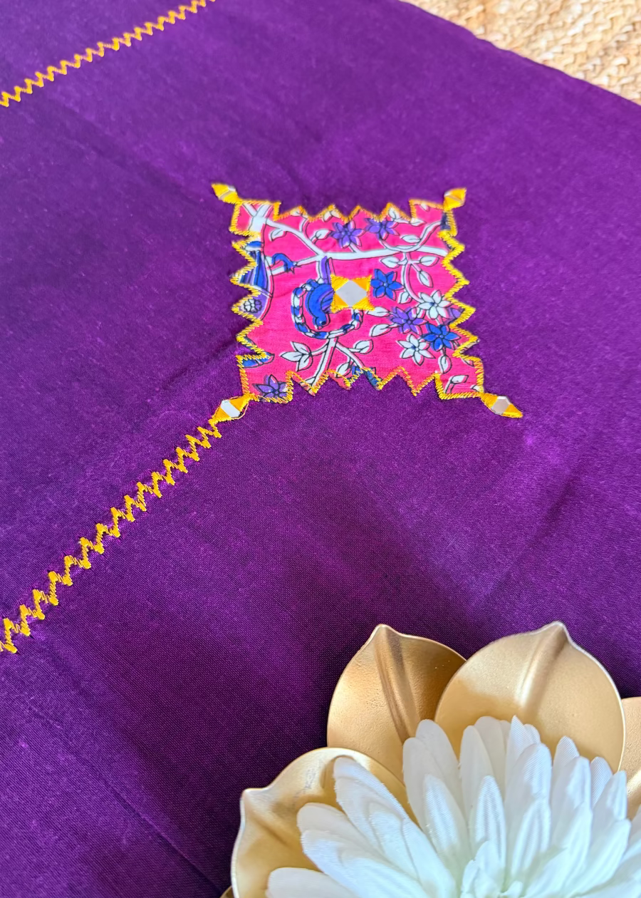 Purple Colour Patch Work Cotton Saree - Bengal
