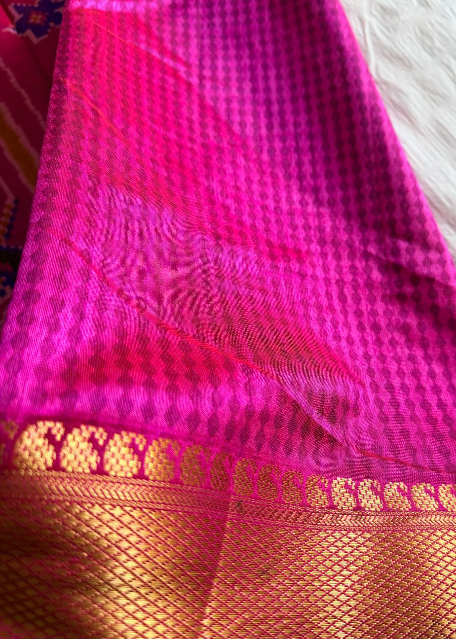 Rani Pink Pochampalli Semi Silk Saree- Andhra