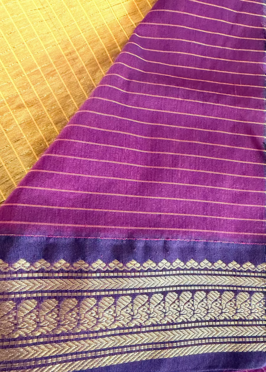 Golden Yellow and Magenta Kalyani Cotton Silk Saree- TN