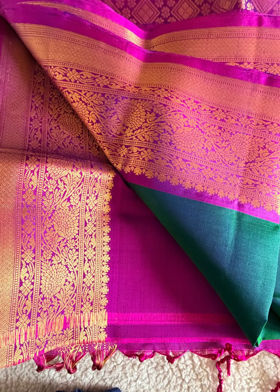 Bottle Green and Wine Pure Soft Silk Saree- TN