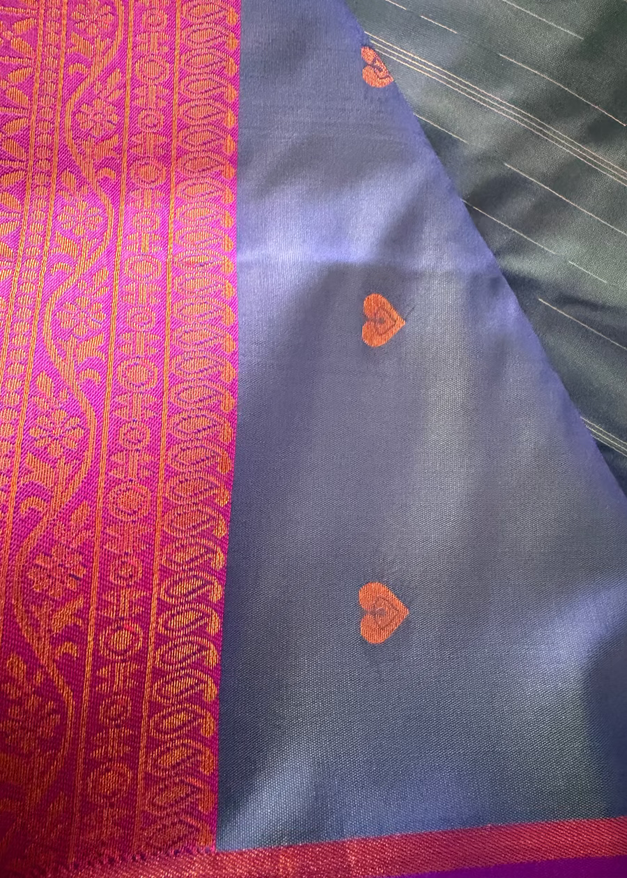 Blue and Purple Semi Satin Silk Saree- TN