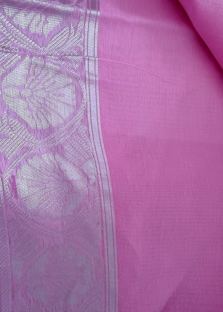 Pink Linen Cotton Saree- Banaras