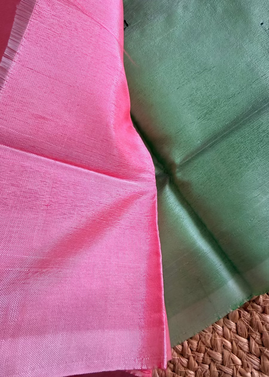 Pink and Sage Green Banana Pith Silk Saree- TN
