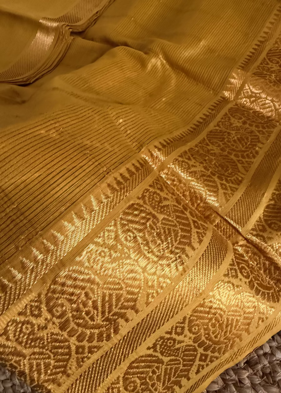 Golden Yellow Mangalgiri Vara Maha Lakshmi Special Saree - Andhra