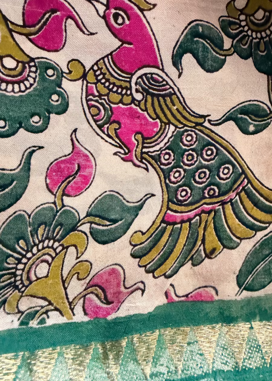 Majenta and Green Gap Border Mangalgiri Silk Saree - Andhra
