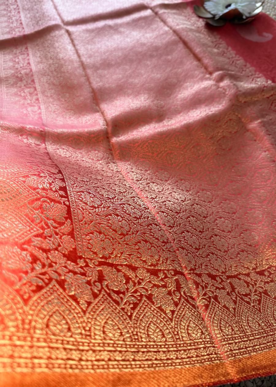 Peach Colour Mushru Silk Saree - Banaras