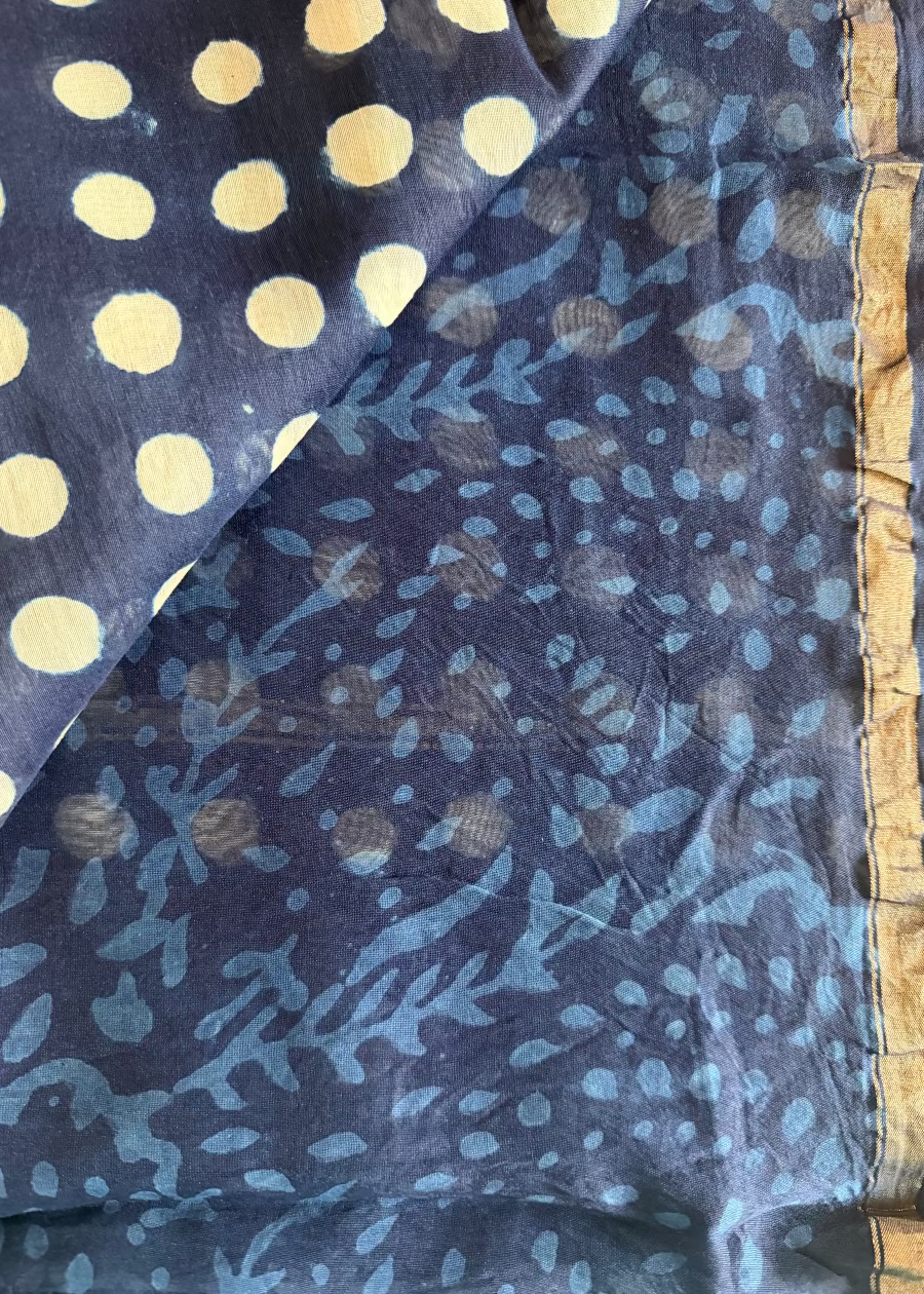 Indigo Colour Chanderi Block Printed Saree - Jaipur