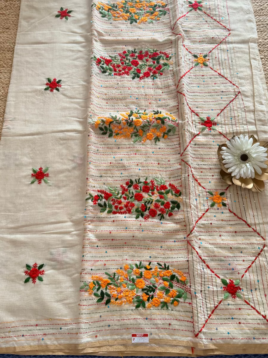 Cream Cotton Silk With Boullion Work- Bengal