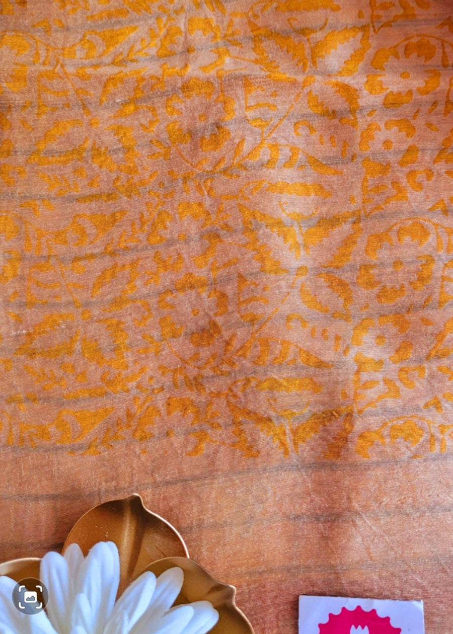 Maroon and Mustard Chanderi Silk Cotton Saree- Rajasthan