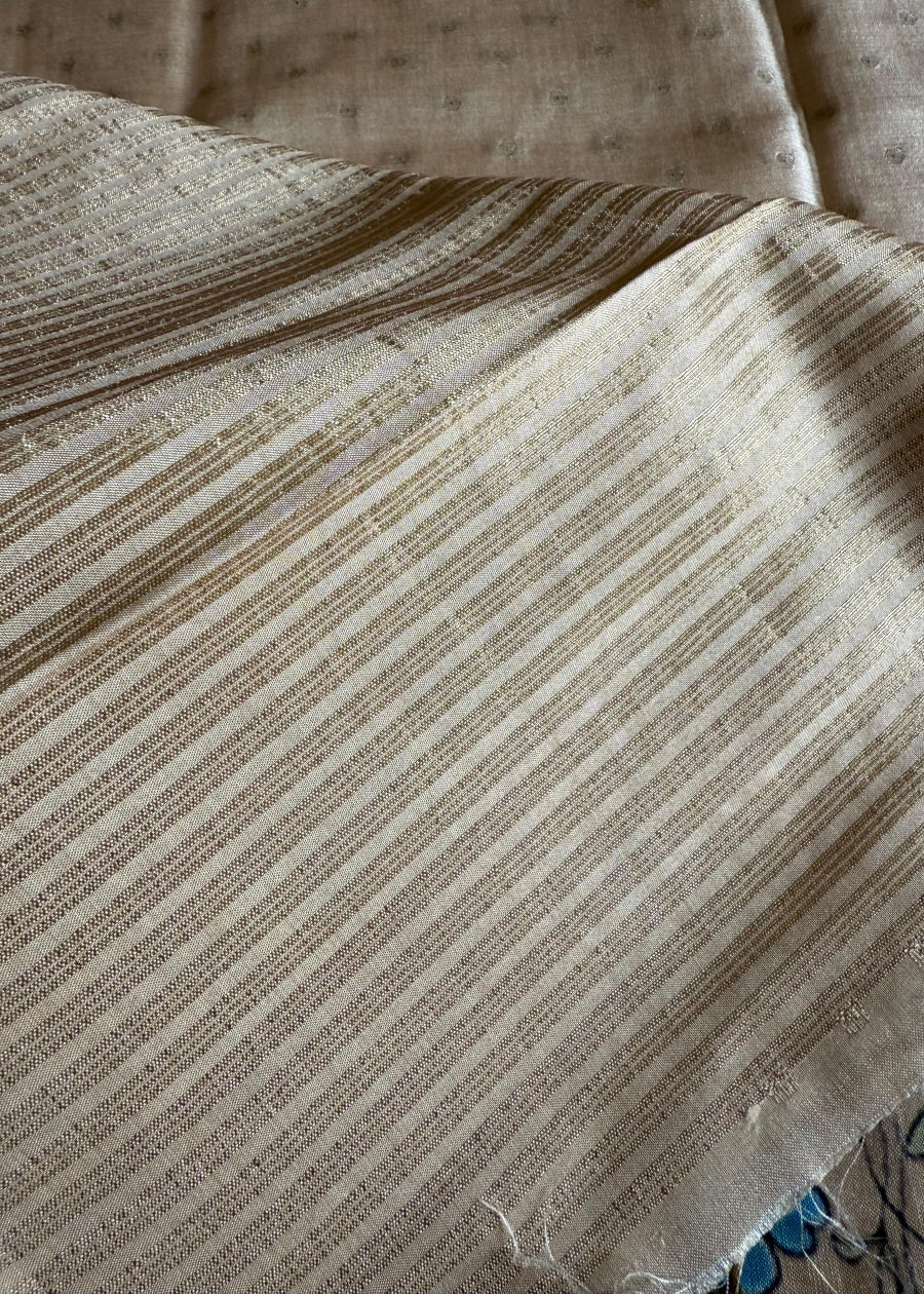 Beige Semi Tussar Silk With Golden Buttas - Banaras