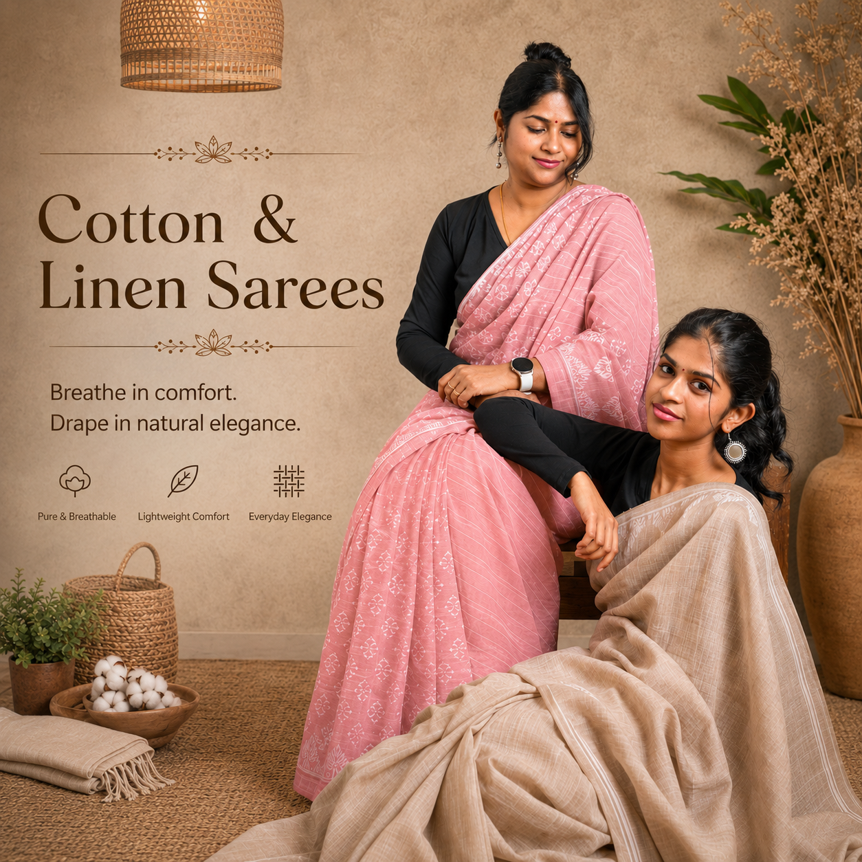Cotton and Linen Sarees