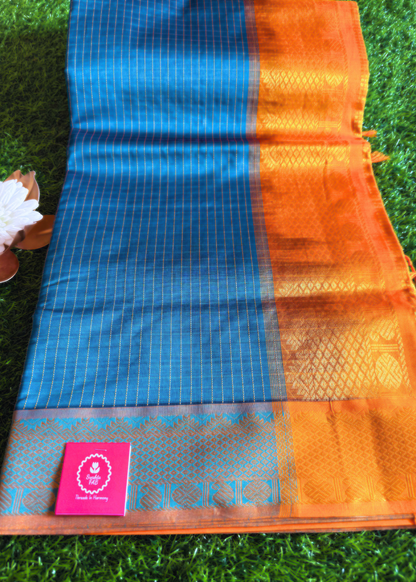 Dark Rama Green And Golden Yellow Pure Silk- Cotton Saree-TN