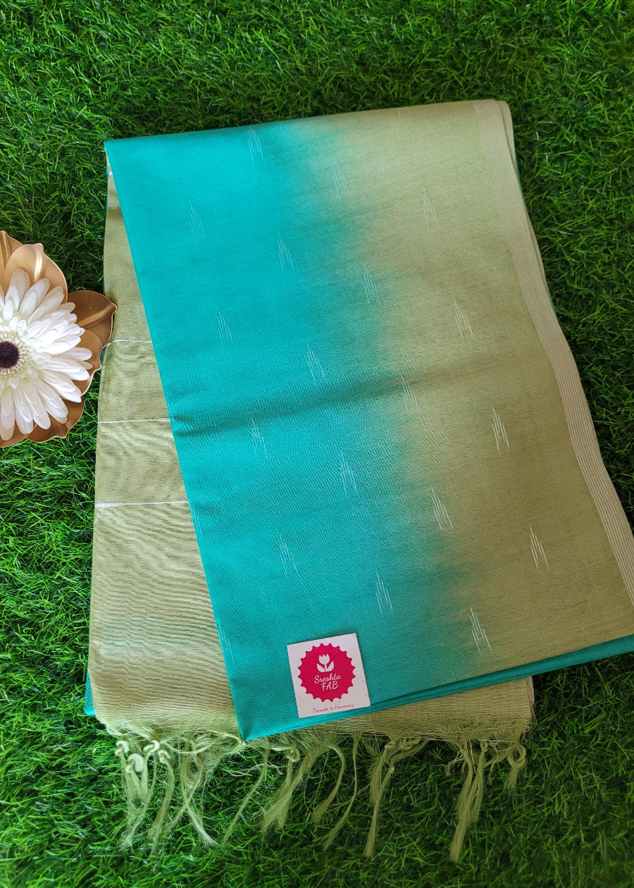 Turquoise And Pista Green PolyCotton Saree- Casual