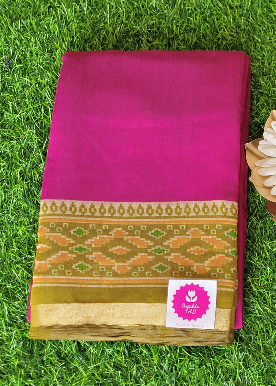 Soft Cotton Viscose Saree In Majenta Colour-Casual