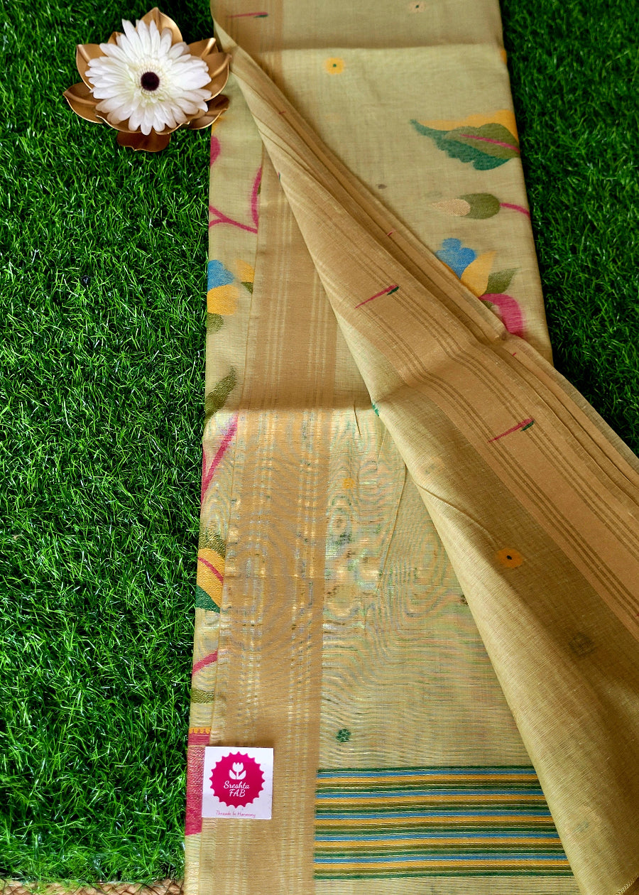 Pista Green Semi Tussar Saree- Casual