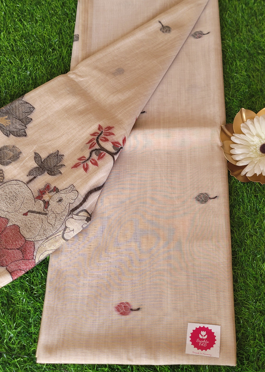 Beige Semi Chanderi Saree -Casual