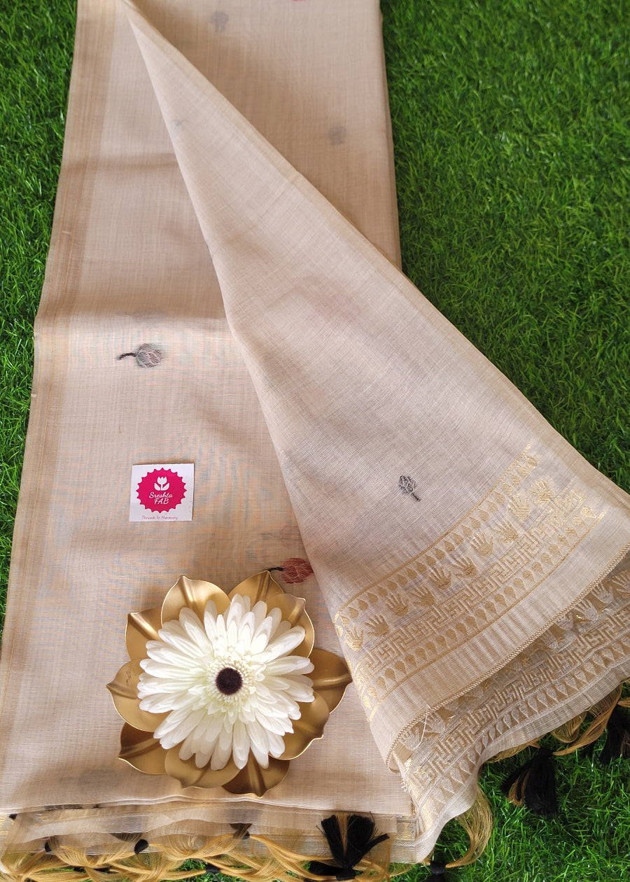 Beige Semi Chanderi Saree -Casual