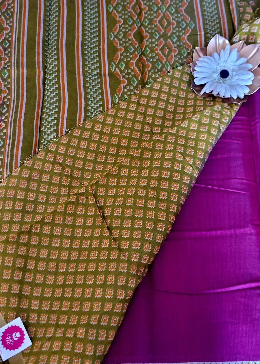Soft Cotton Viscose Saree In Majenta Colour-Casual
