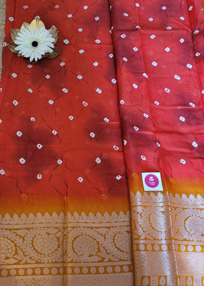 Chilli Red and Yellow Cotton Mix Saree-Casual