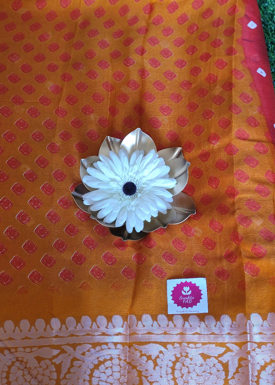 Chilli Red and Yellow Cotton Mix Saree-Casual