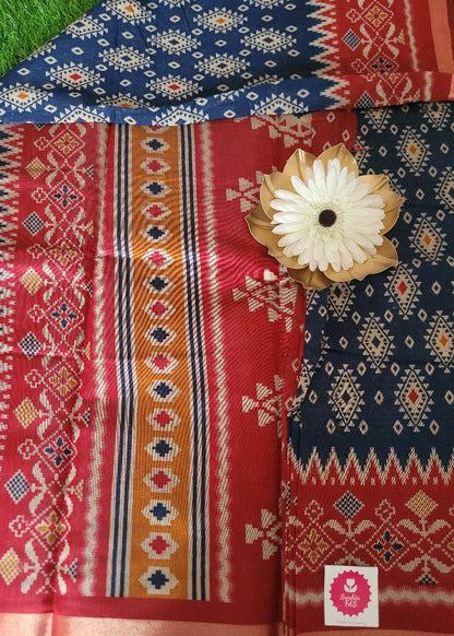 Navy Blue And Red Soft Cotton Viscose Saree-Casual