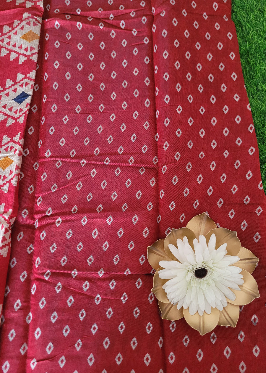 Navy Blue And Red Soft Cotton Viscose Saree-Casual