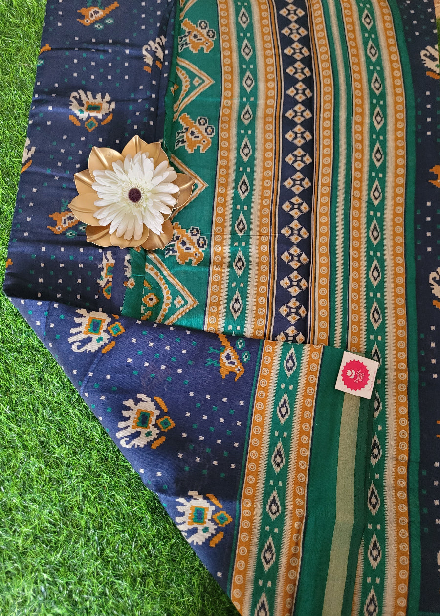 Dark Blue And Rama Green Soft Cotton Viscose Saree-Casual