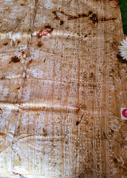Soft Beige Colour Cotton Mix Saree In Floral Design- Casual
