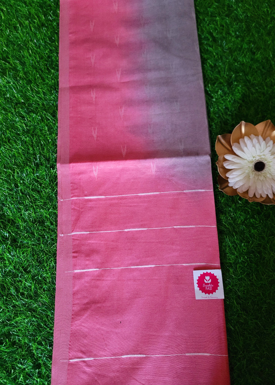 Pink and Grey Polycotton Saree- Casual