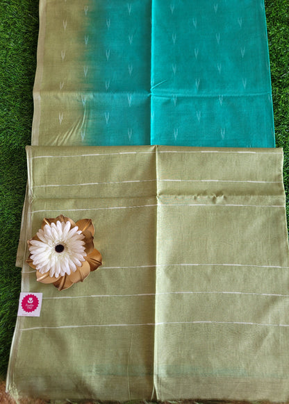Turquoise And Pista Green PolyCotton Saree- Casual
