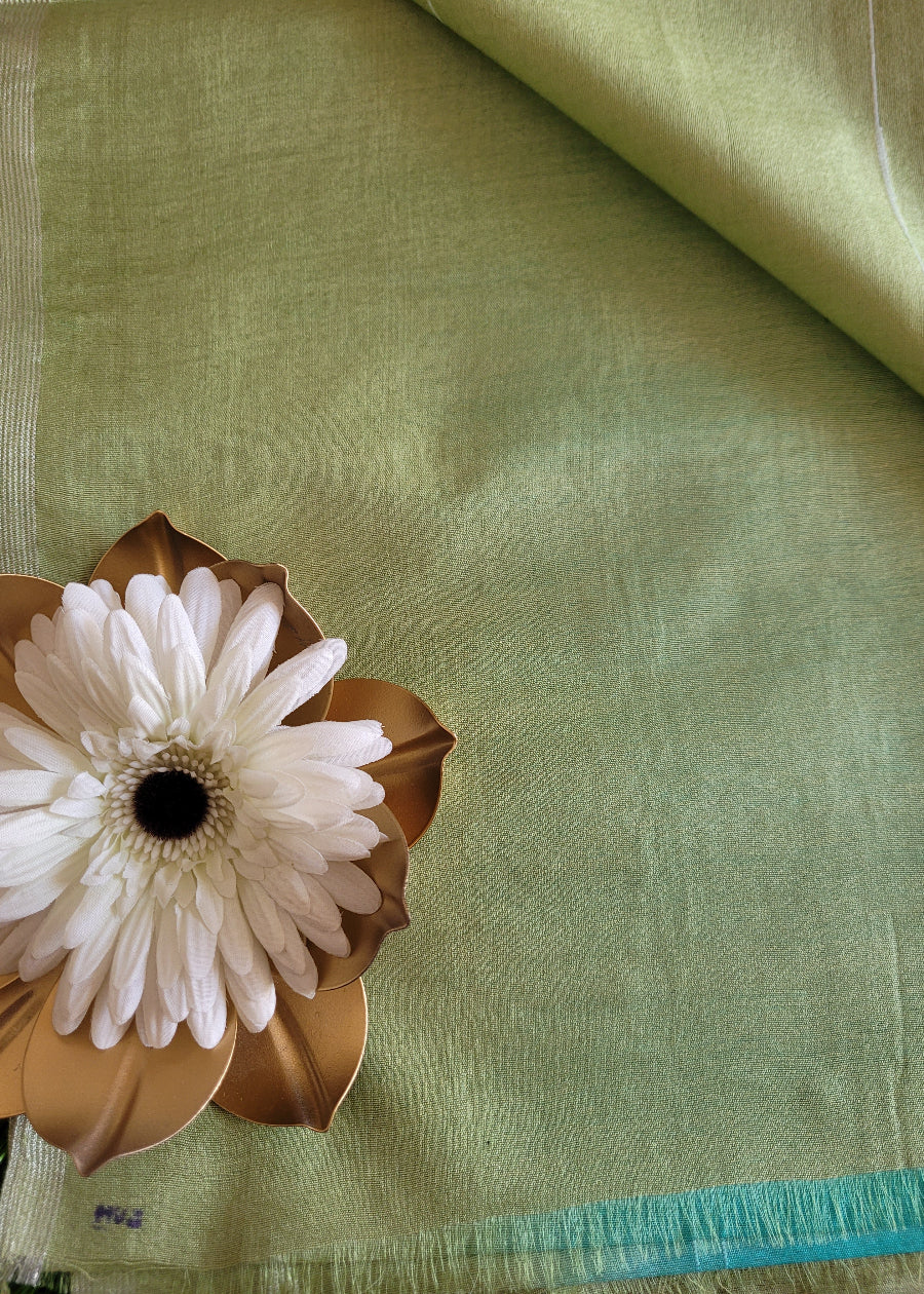 Turquoise And Pista Green PolyCotton Saree- Casual