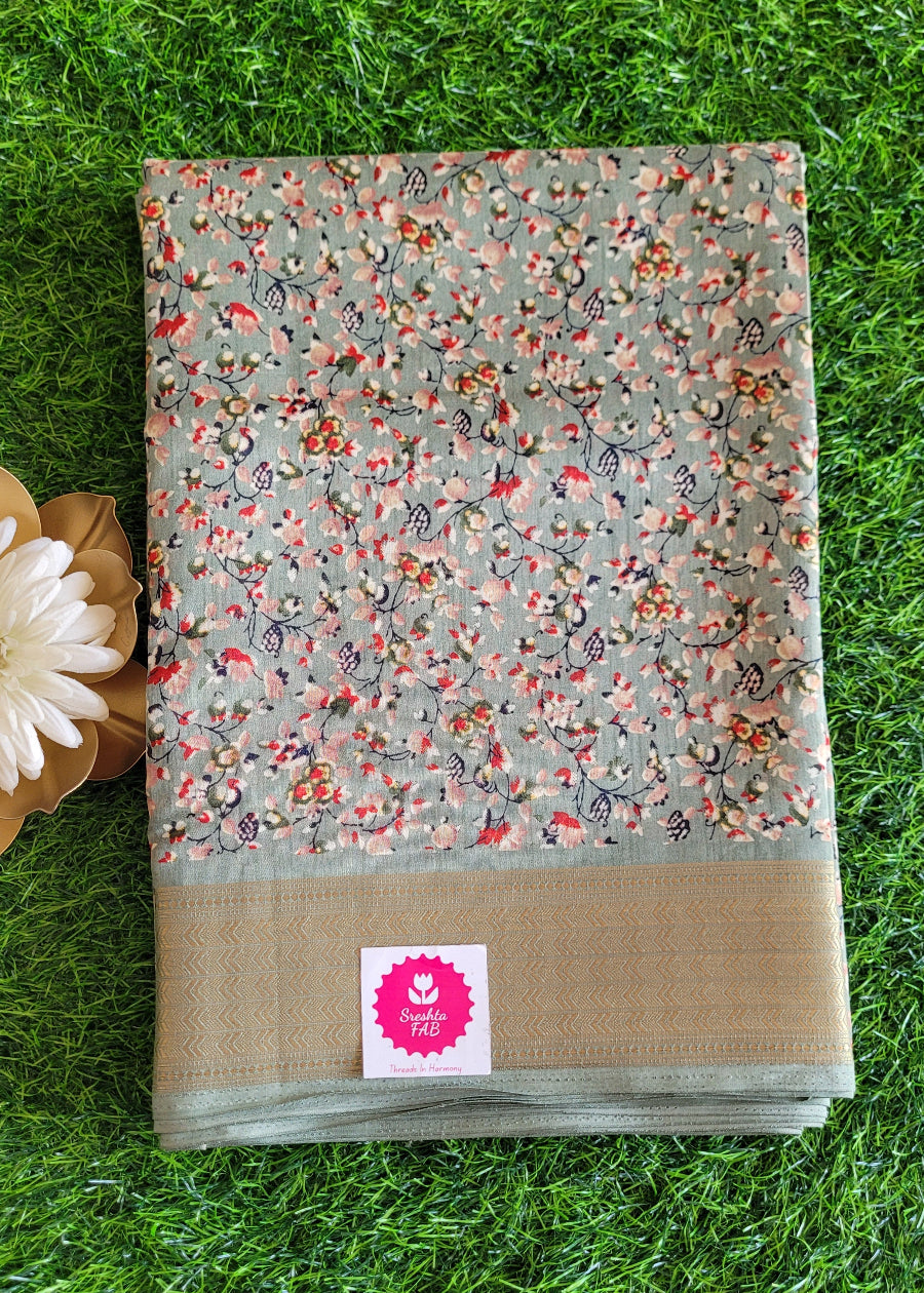 Casual wear saree - Beige and Grey Floral