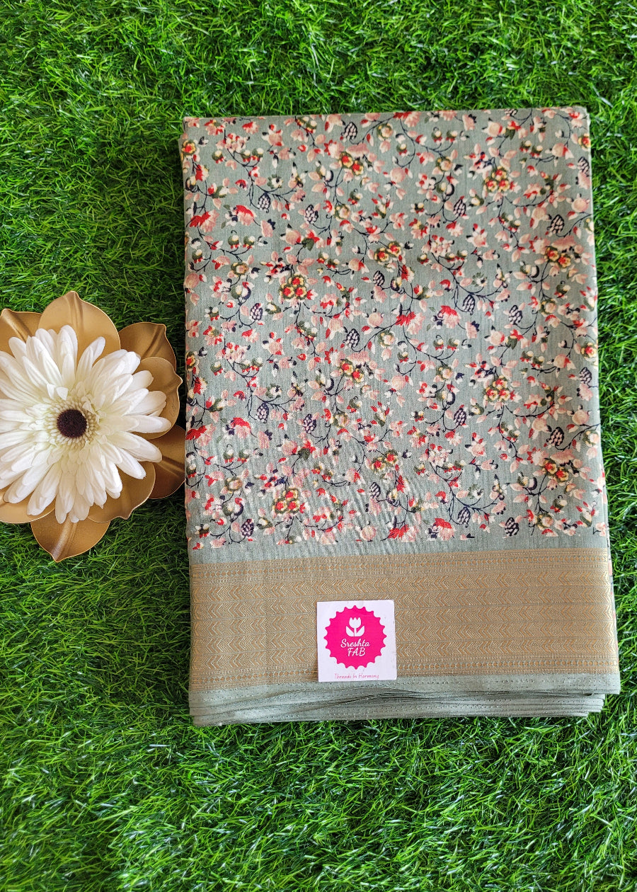 Casual wear saree - Beige and Grey Floral