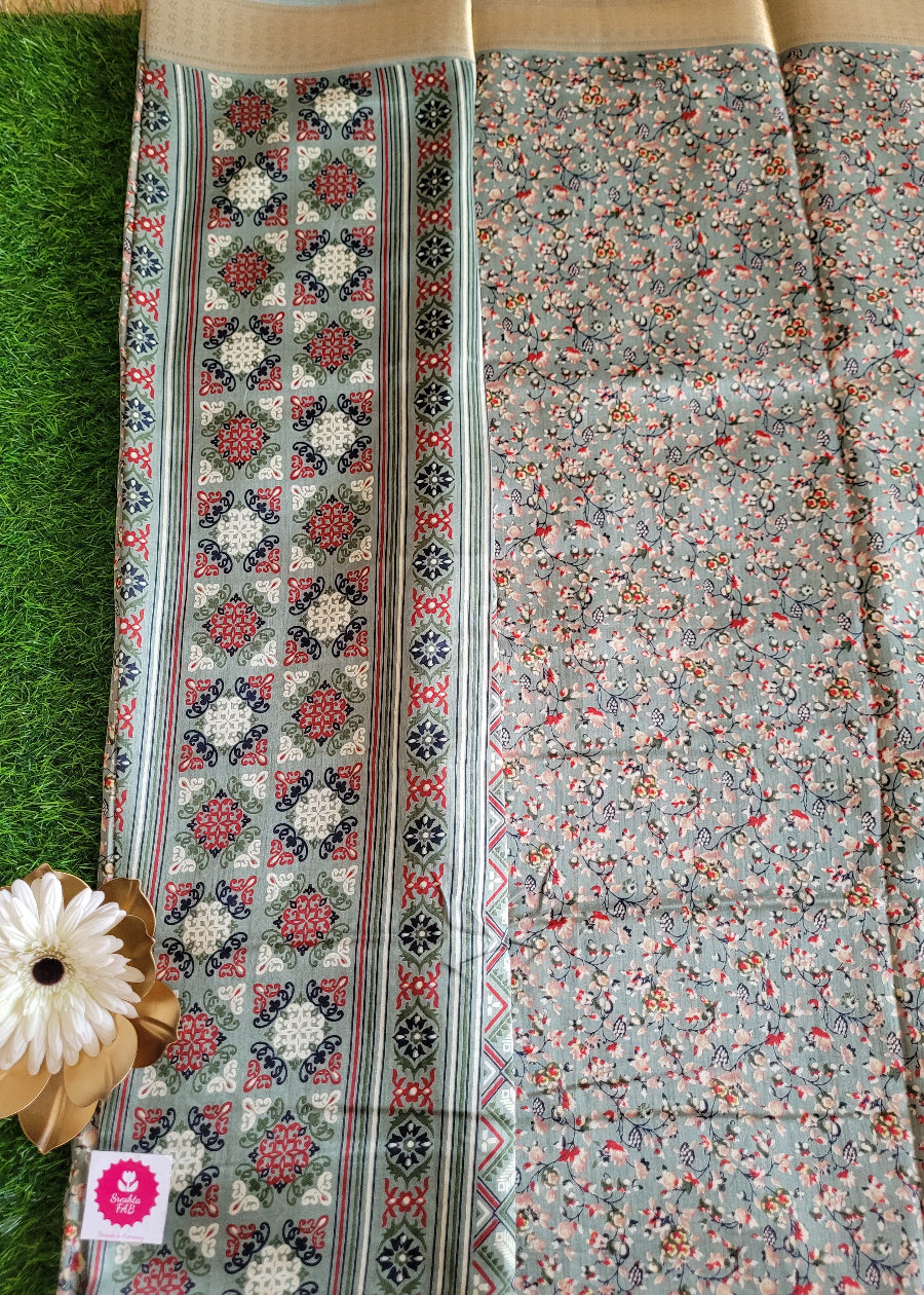 Casual wear saree - Beige and Grey Floral