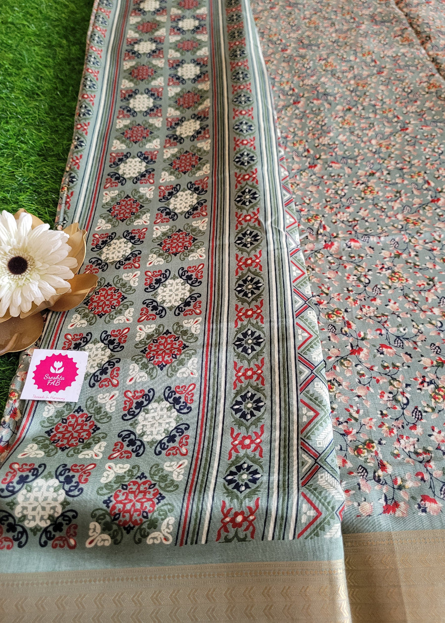 Casual wear saree - Beige and Grey Floral