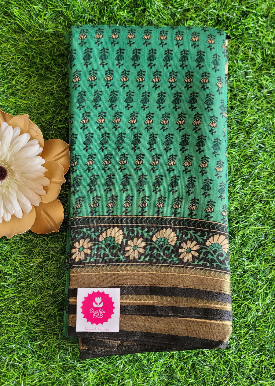 Green and Black Soft Viscose Cotton Saree- Casual