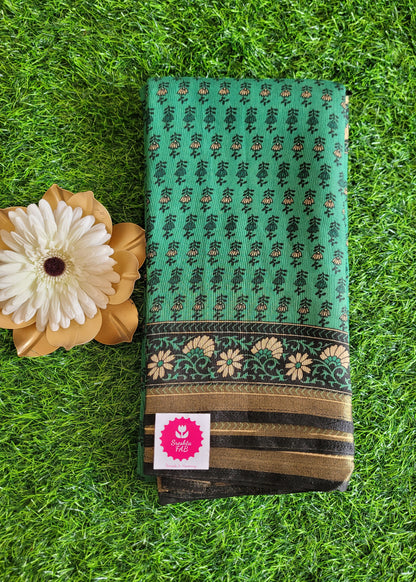 Green and Black Soft Viscose Cotton Saree- Casual