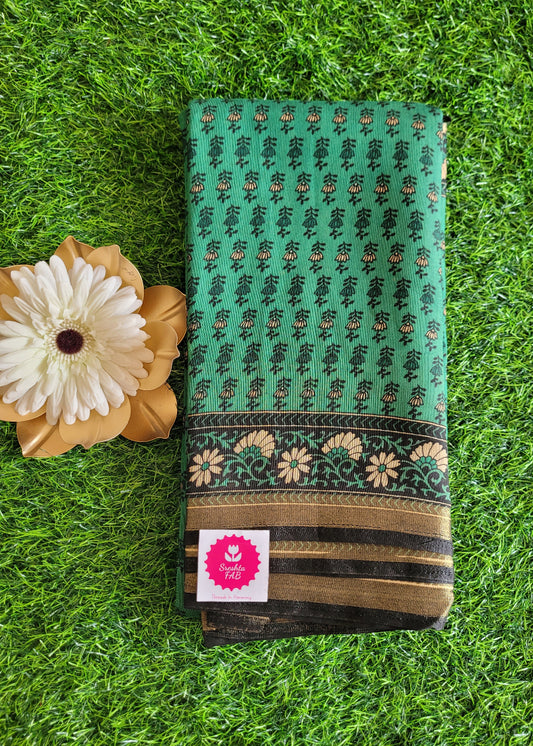 Green and Black Soft Viscose Cotton Saree- Casual